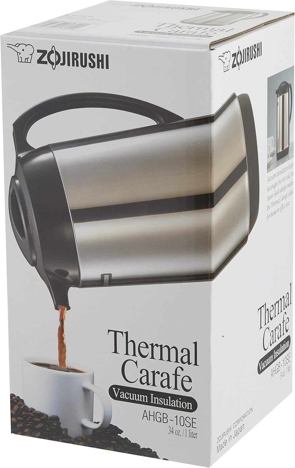 Zojirushi AHGB-10SE, Thermal Serve Carafe, 34 oz. / 1.0 liter, Polished Stainless Steel, Made in Japan(Polished Stainless Steel)